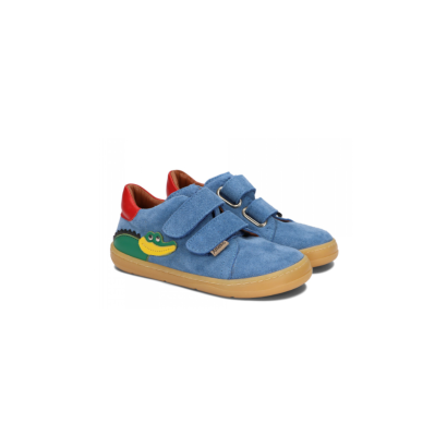 Trampki dziecięce niebieskie z krokodylem ze skóry naturalnej na rzep sneakersy AMEKO