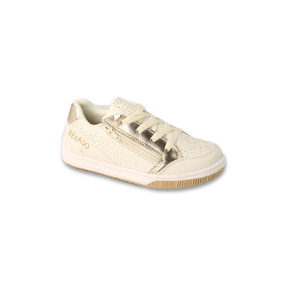 Buty sneakersy ecru złote dla dziewczynki na rzep i zamek, trampki - model ZIPP