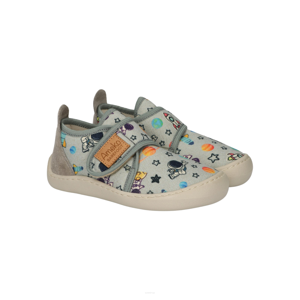 Kapcie Barefoot - PIKO Kosmos- AMEKO szare w kosmiczne znaki