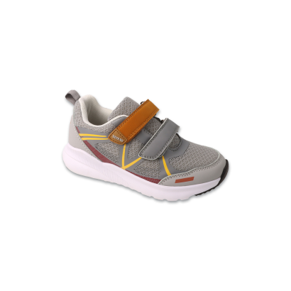 Sportowe szare buty sneakersy dla chłopca na rzepy brązowy i szary - model TRACK
