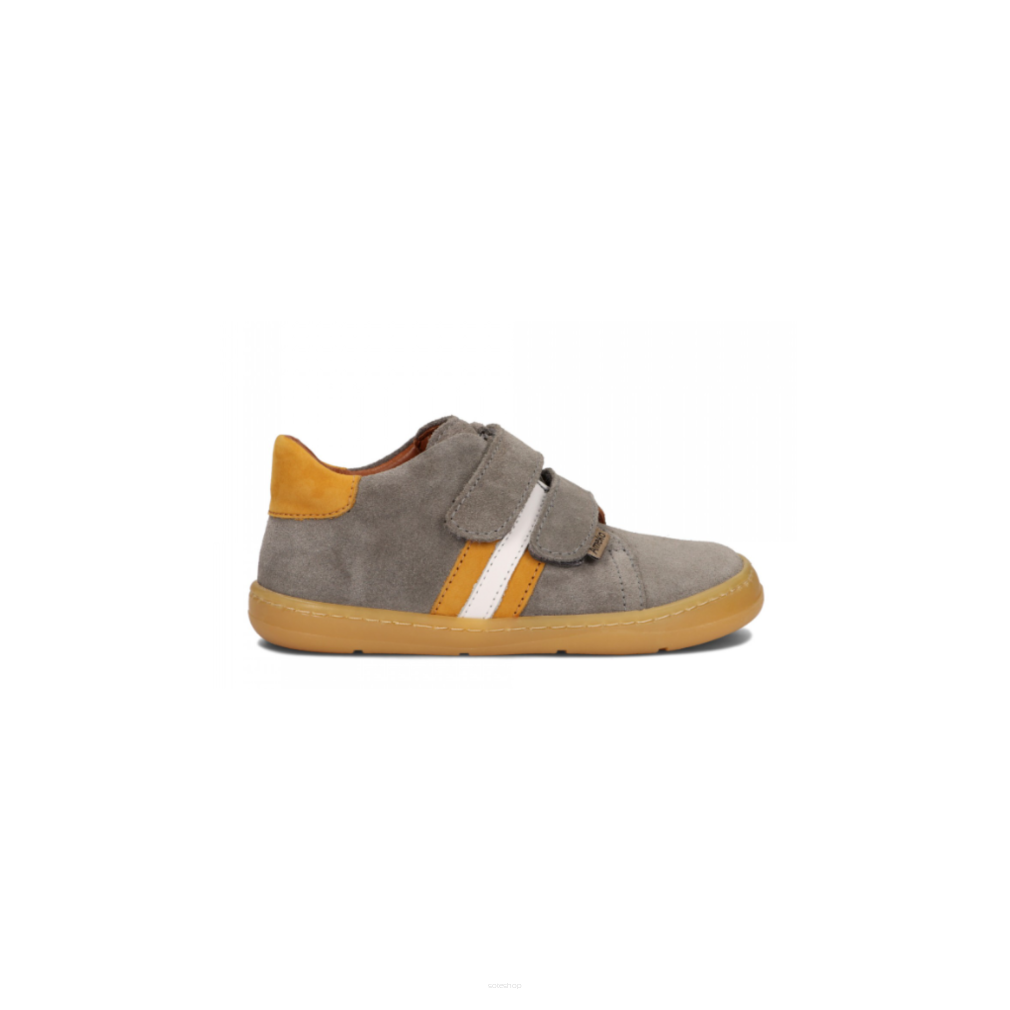 Trampki dziecięce szare ze skóry naturalnej na rzep sneakersy ze sztywnym zapietkiem antypoślizgowe AMEKO