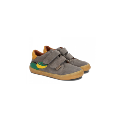 Trampki dziecięce szare z krokodylem ze skóry naturalnej na rzep sneakersy AMEKO