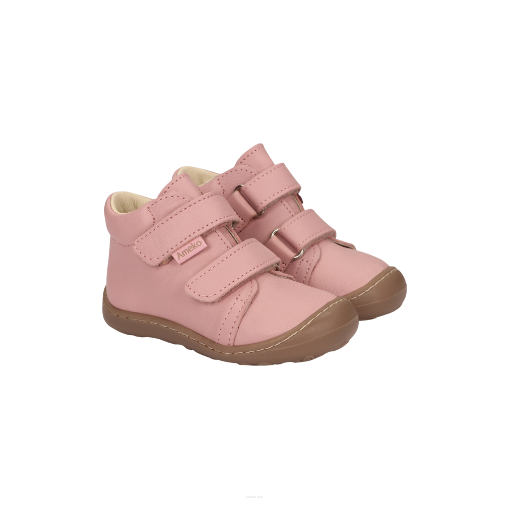 Skórzane różowe pierwsze kroczki na rzep dla dziewczynki -Mabu-Rose - AMEKO