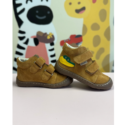 Brązowe pierwsze kroczki, skórzane trzewiki trampki barefoot Nil-Carmel- AMEKO