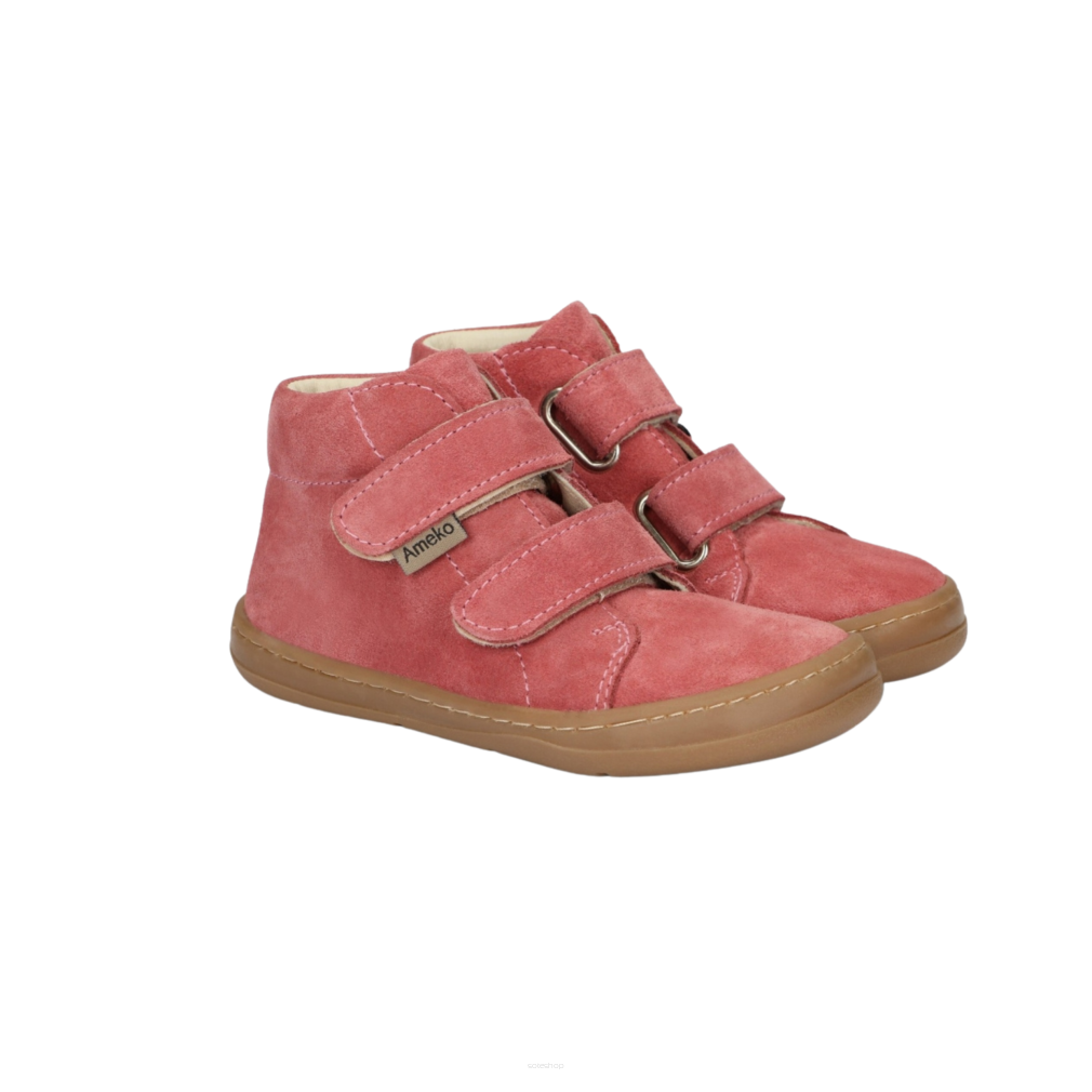 Różowe skórzane trzewiki barefoot Dakota-Coral- AMEKO