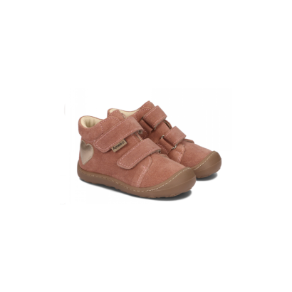 Różowe trampki przejściowe barefoot na rzep ze skóry naturalnej dla dziewczynki AMEKO