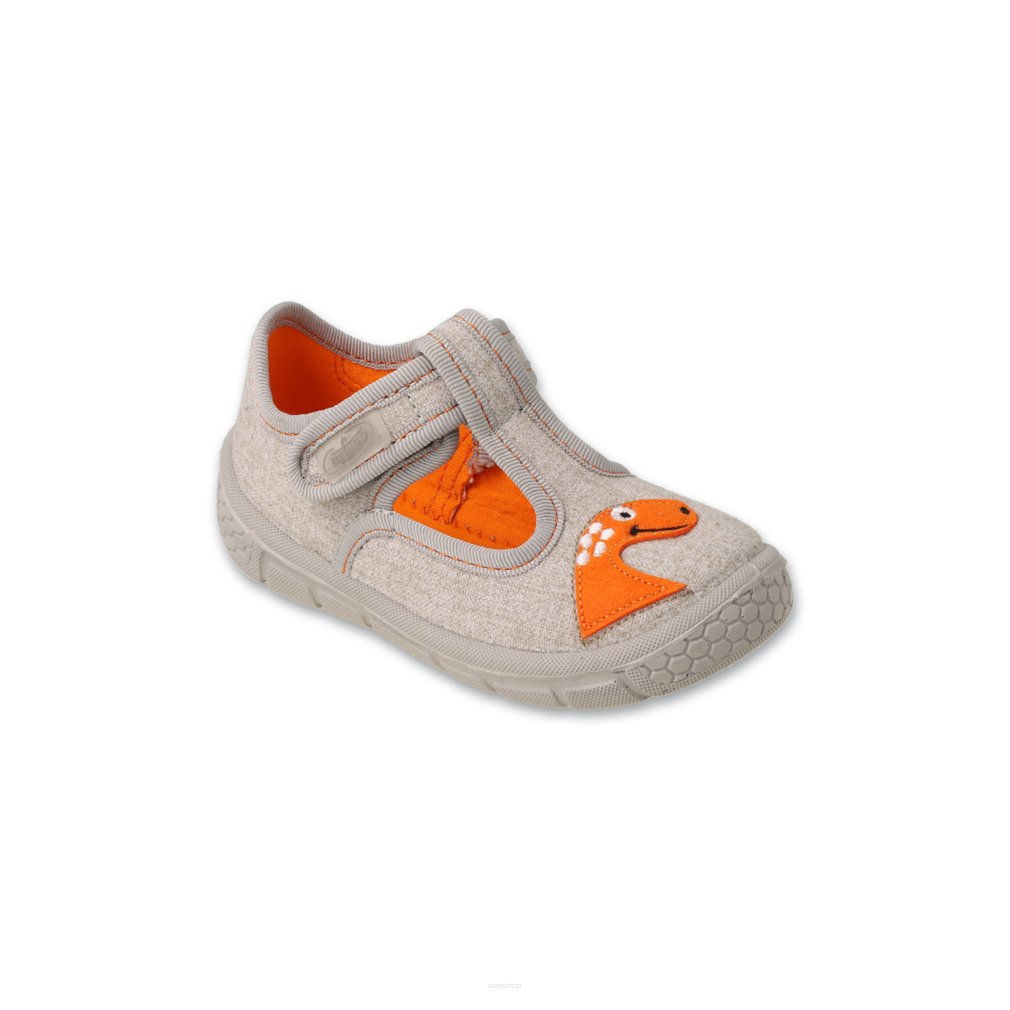 Kapcie dla dziecka szare buty na rzep z dinozaurami