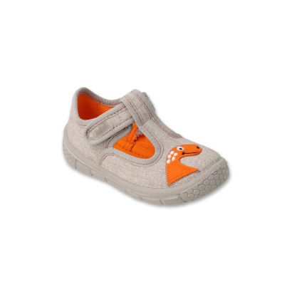 Kapcie dla dziecka szare buty na rzep z dinozaurami