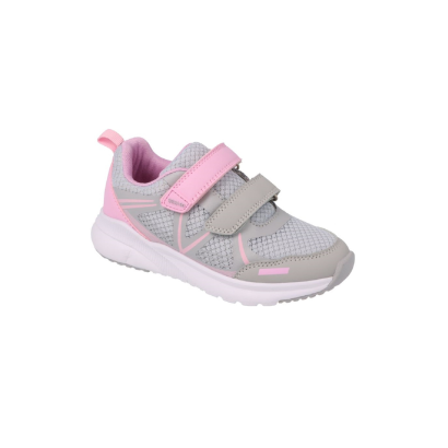 Sportowe szare buty sneakersy dla dziewczynki na rzepy różowy i szary - model TRACK