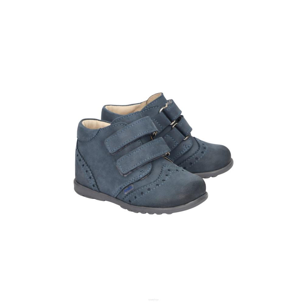 Pierwsze kroczki, skórzane trzewiki dla chłopca i dziewczynki niebieskie zapinane na rzep Blake Jeans -AMEKO