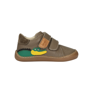 Beżowe trampki Barefoot ze skóry dla chłopca i dziewczynki Otis Croco Taupe -AMEKO - 3